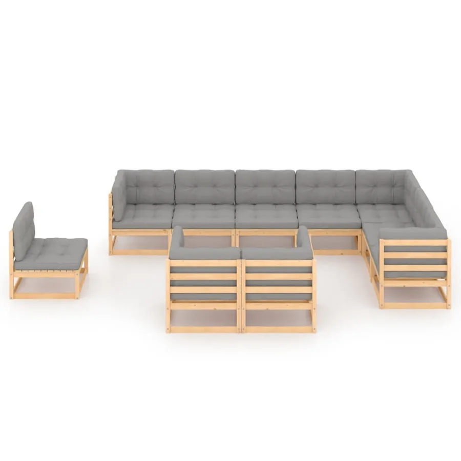 Salon de jardin 10 pcs avec coussins Bois de pin massif - 2