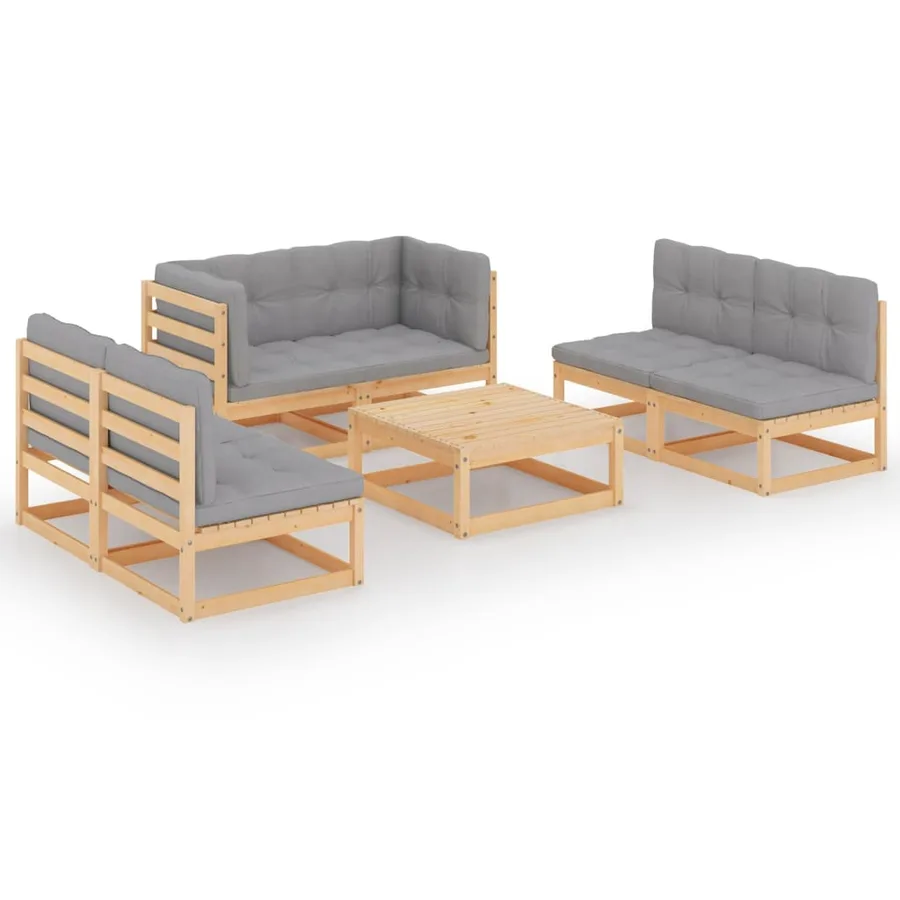Salon de jardin 7 pcs avec coussins Bois de pin massif - 2