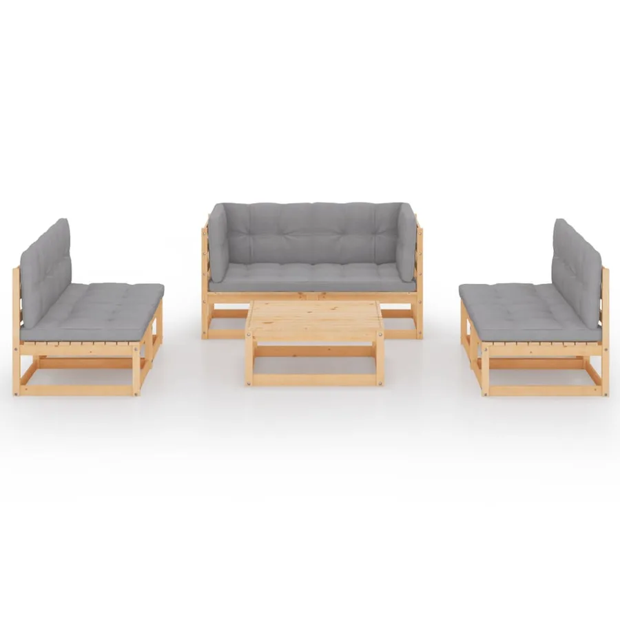 Salon de jardin 7 pcs avec coussins Bois de pin massif - 3