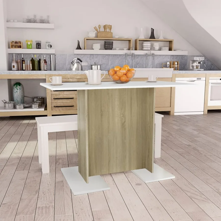Table à manger blanc et chêne sonoma bois ingénierie