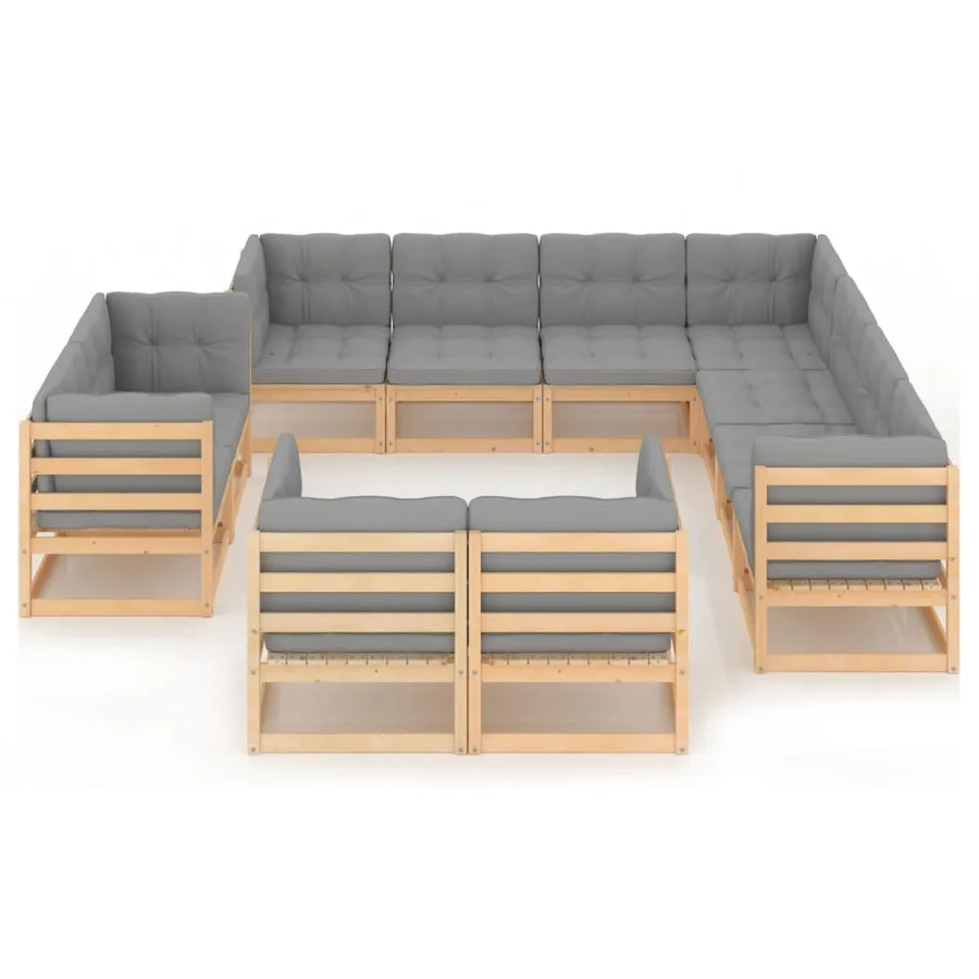 Salon de jardin 11 pcs avec coussins Bois de pin massif - 3