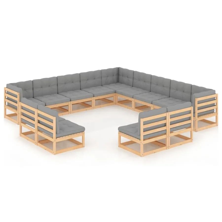 Salon de jardin 13 pcs avec coussins Bois de pin massif