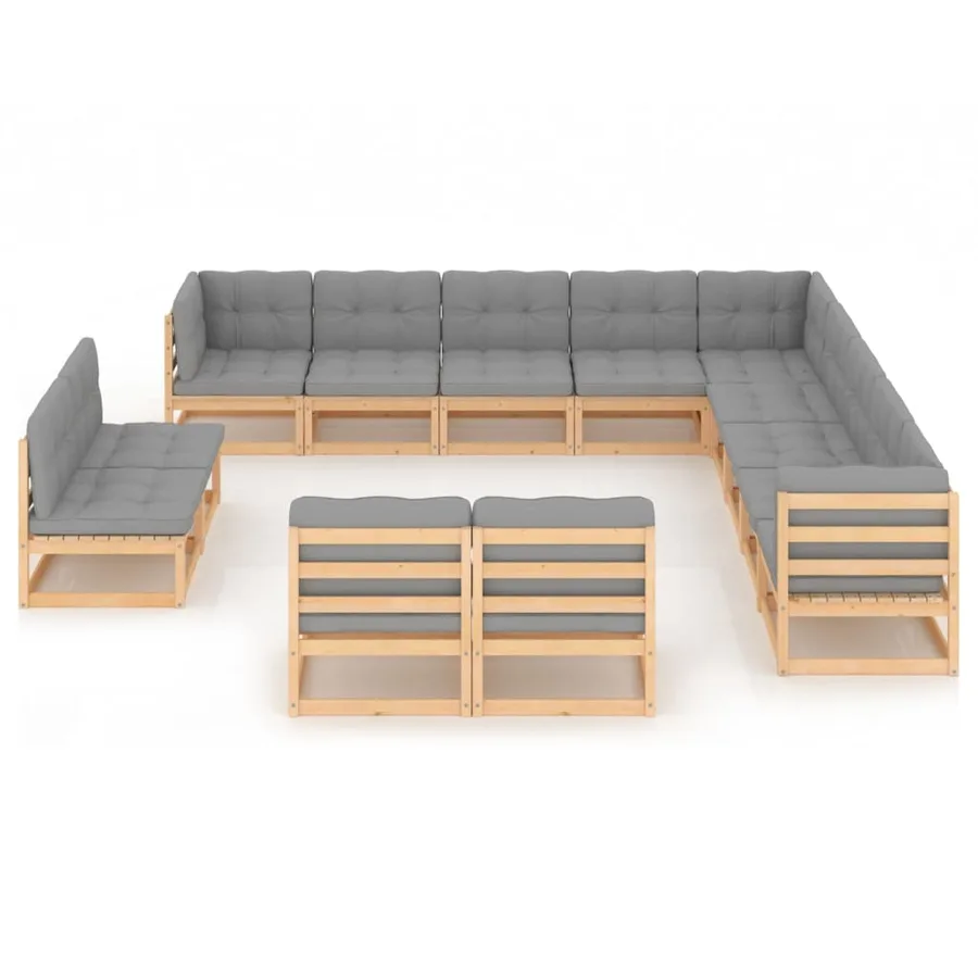 Salon de jardin 13 pcs avec coussins Bois de pin massif - 2