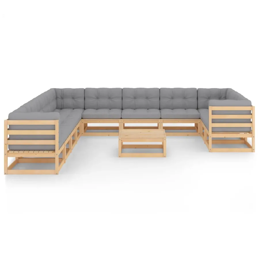 Salon de jardin 12 pcs avec coussins Bois de pin massif - 2