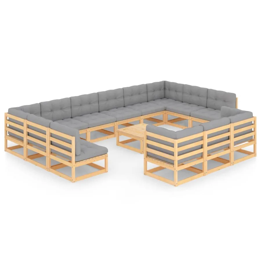 Salon de jardin 14 pcs avec coussins Bois de pin massif - 2