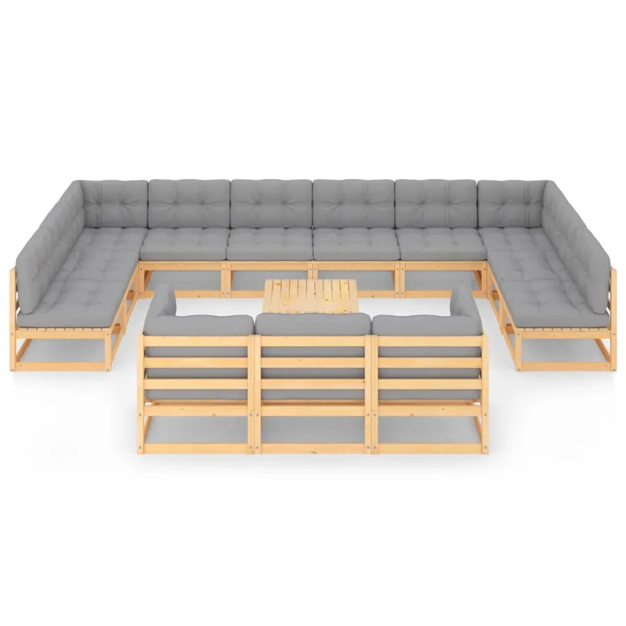 Salon de jardin 14 pcs avec coussins Bois de pin massif - 3