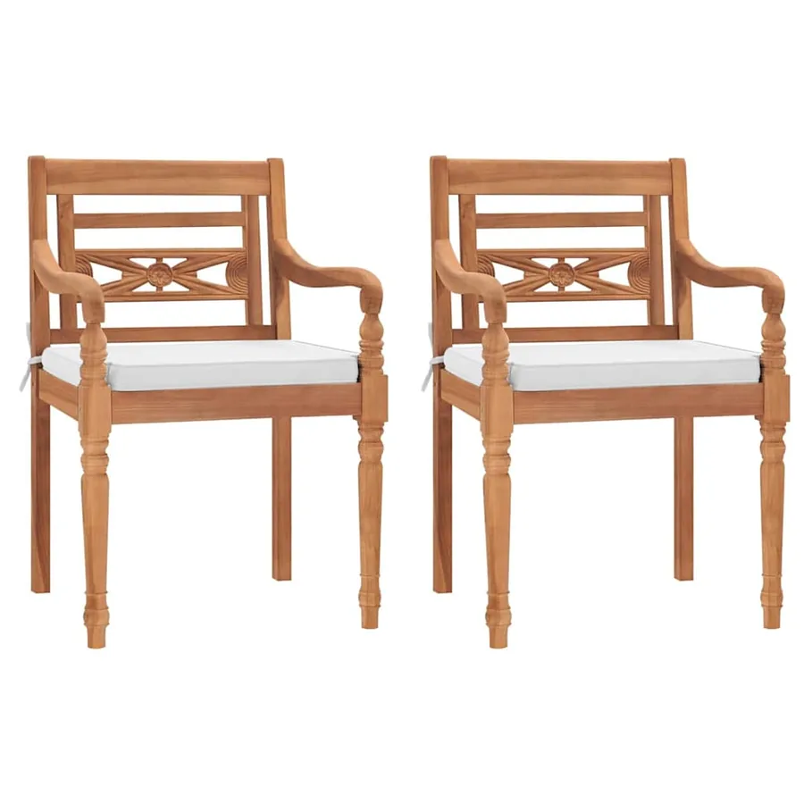 Chaises Batavia lot de 2 avec coussins Bois de teck solide