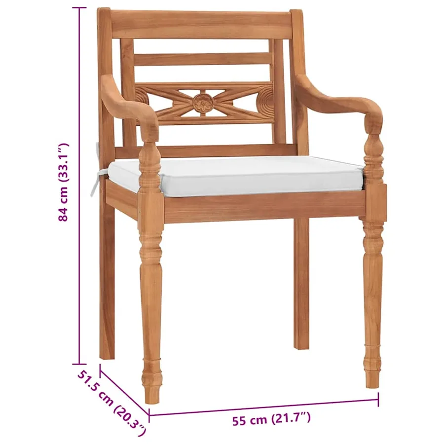 Chaises Batavia lot de 2 avec coussins Bois de teck solide - 7