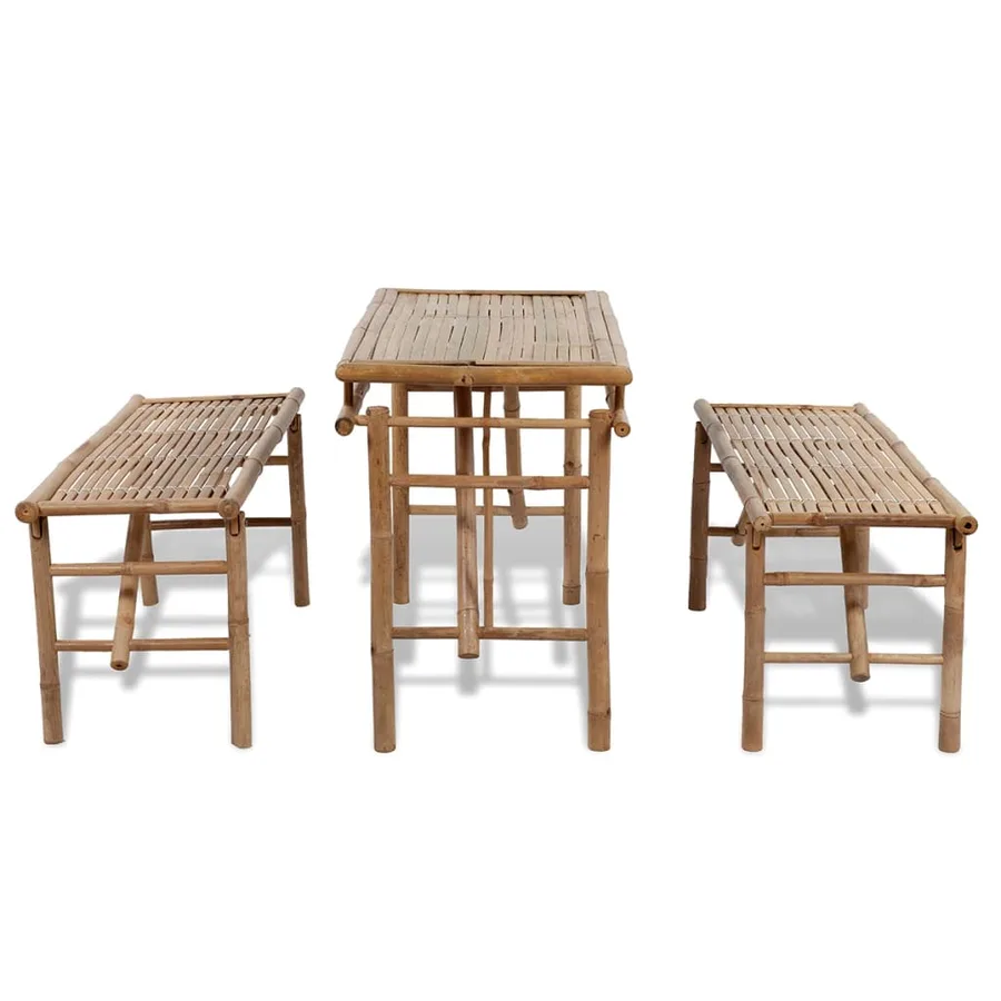 Table de brasserie avec 2 bancs 100 cm Bambou - 4