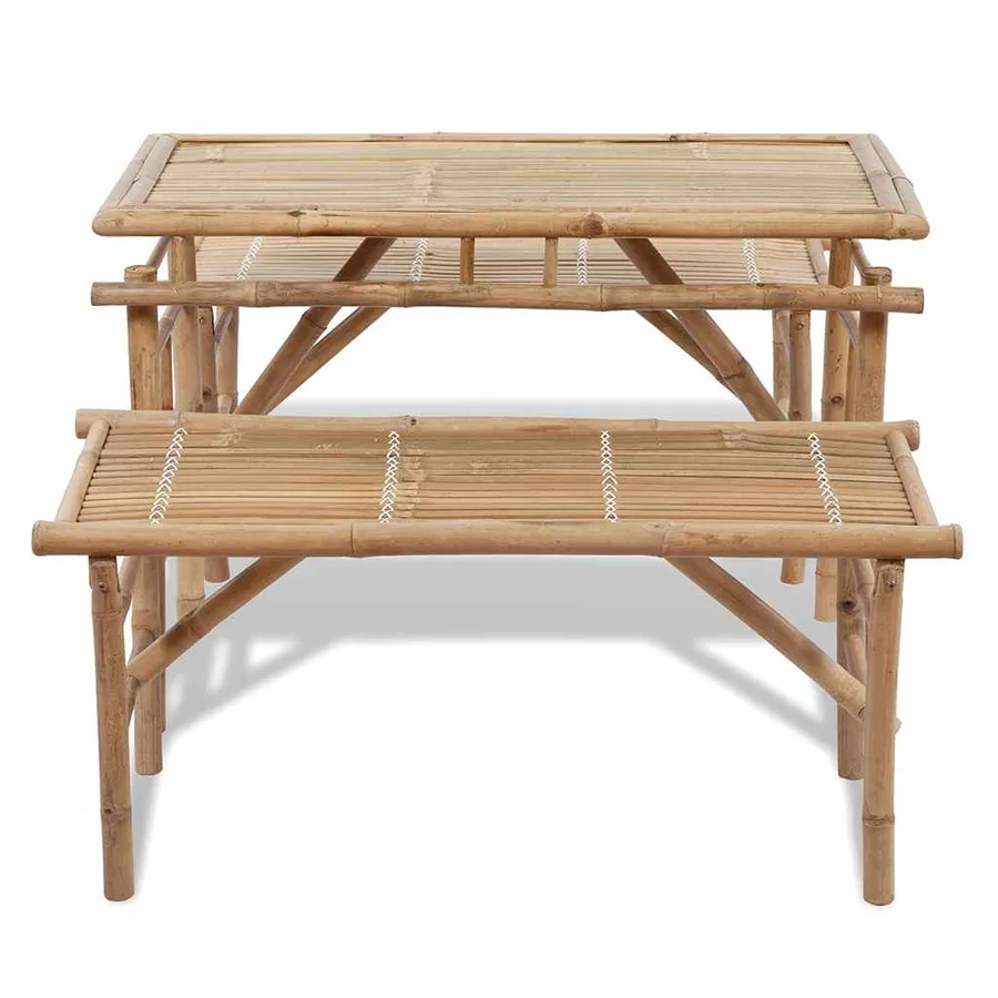 Table de brasserie avec 2 bancs 100 cm Bambou - 5