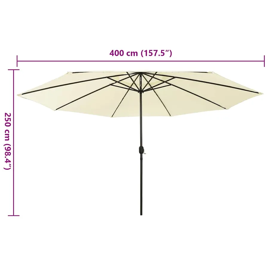Parasol de jardin avec lumières LED et mât en métal 400cm sable - 7