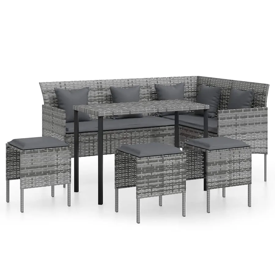 Ensemble de canapés en L 5pcs avec coussins résine tressée gris - 2