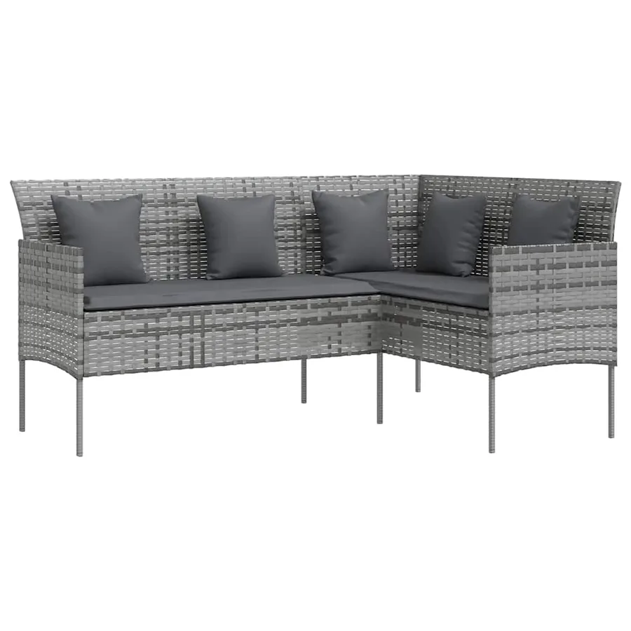 Ensemble de canapés en L 5pcs avec coussins résine tressée gris - 3