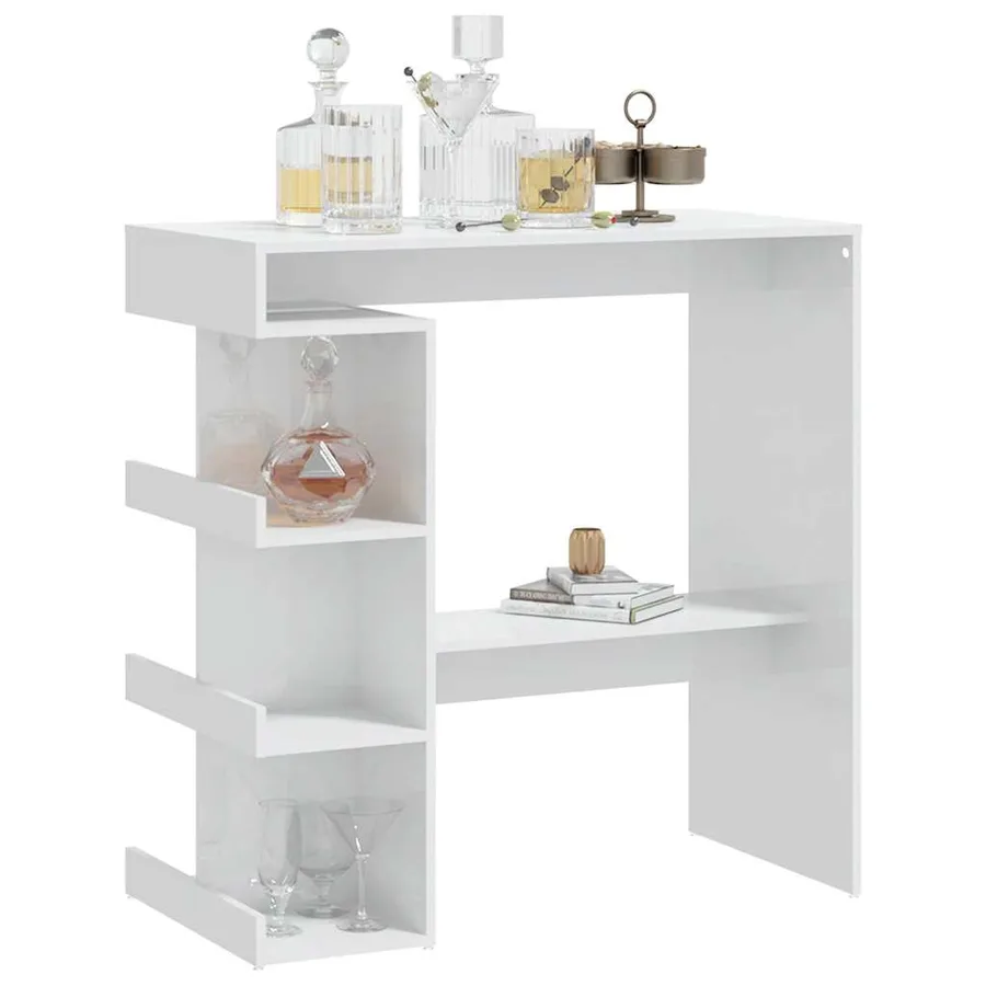 Table de bar étagère de rangement Blanc brillant 100x50x101,5cm - 4