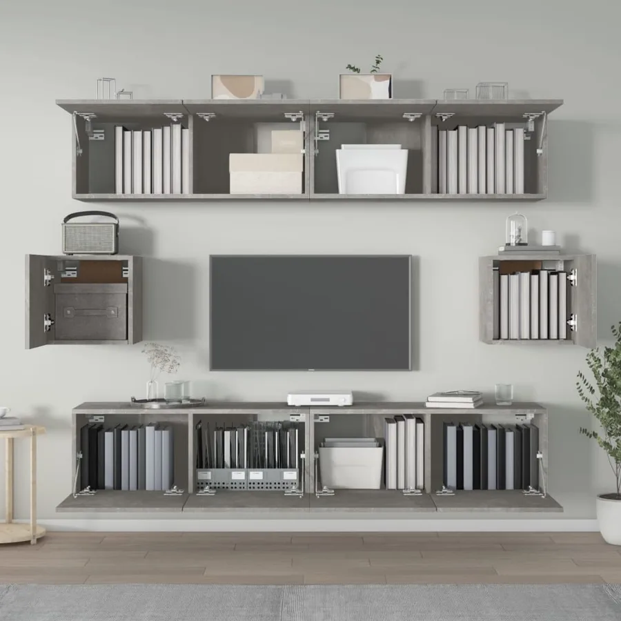 Ensemble de meubles TV 6 pcs Gris béton Bois d'ingénierie - 3