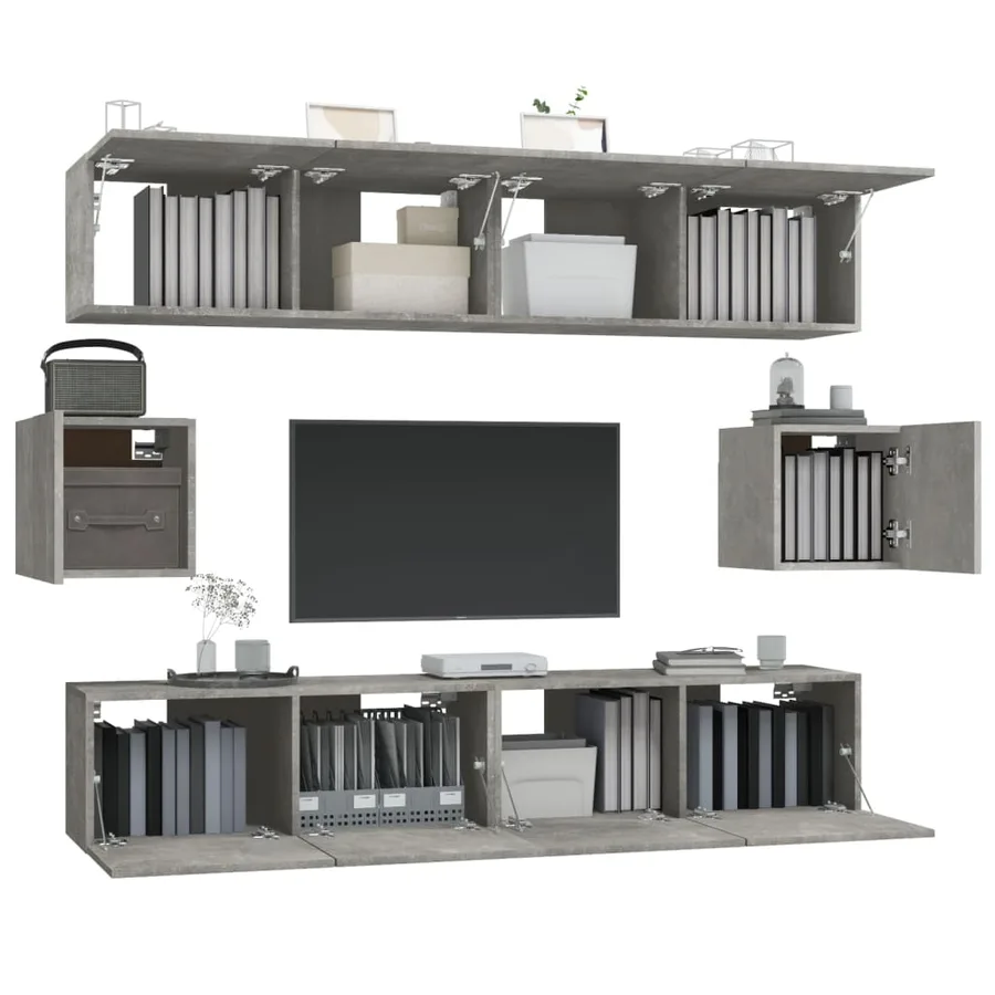 Ensemble de meubles TV 6 pcs Gris béton Bois d'ingénierie - 4