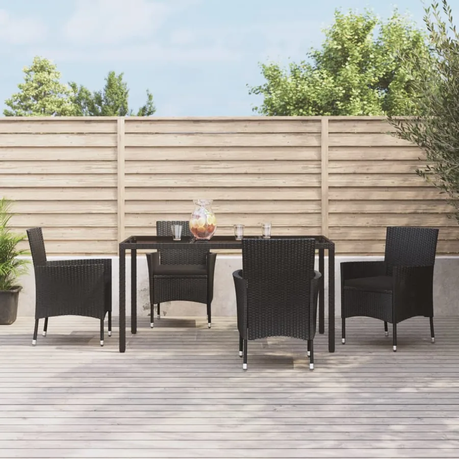 Ensemble à manger de jardin coussins 5pcs Noir Résine tressée