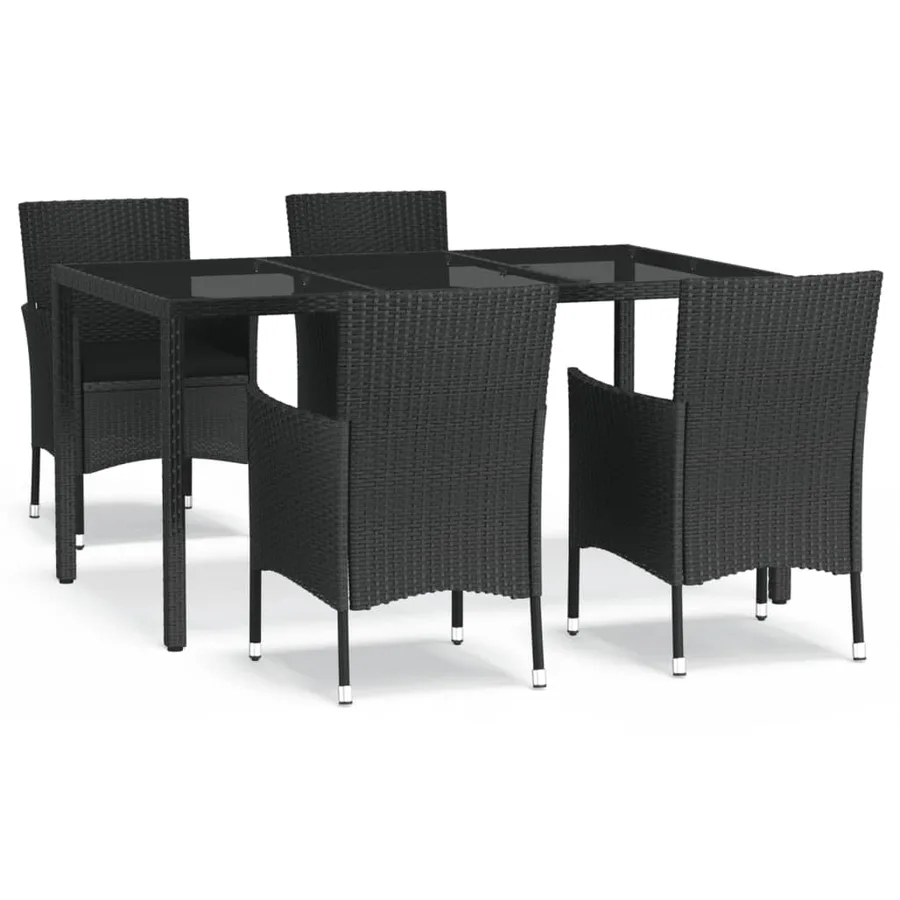 Ensemble à manger de jardin coussins 5pcs Noir Résine tressée - 2