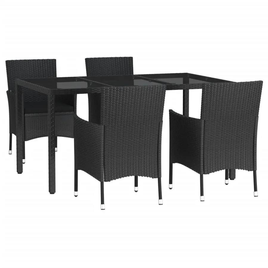 Ensemble à manger de jardin coussins 5pcs Noir Résine tressée - 3