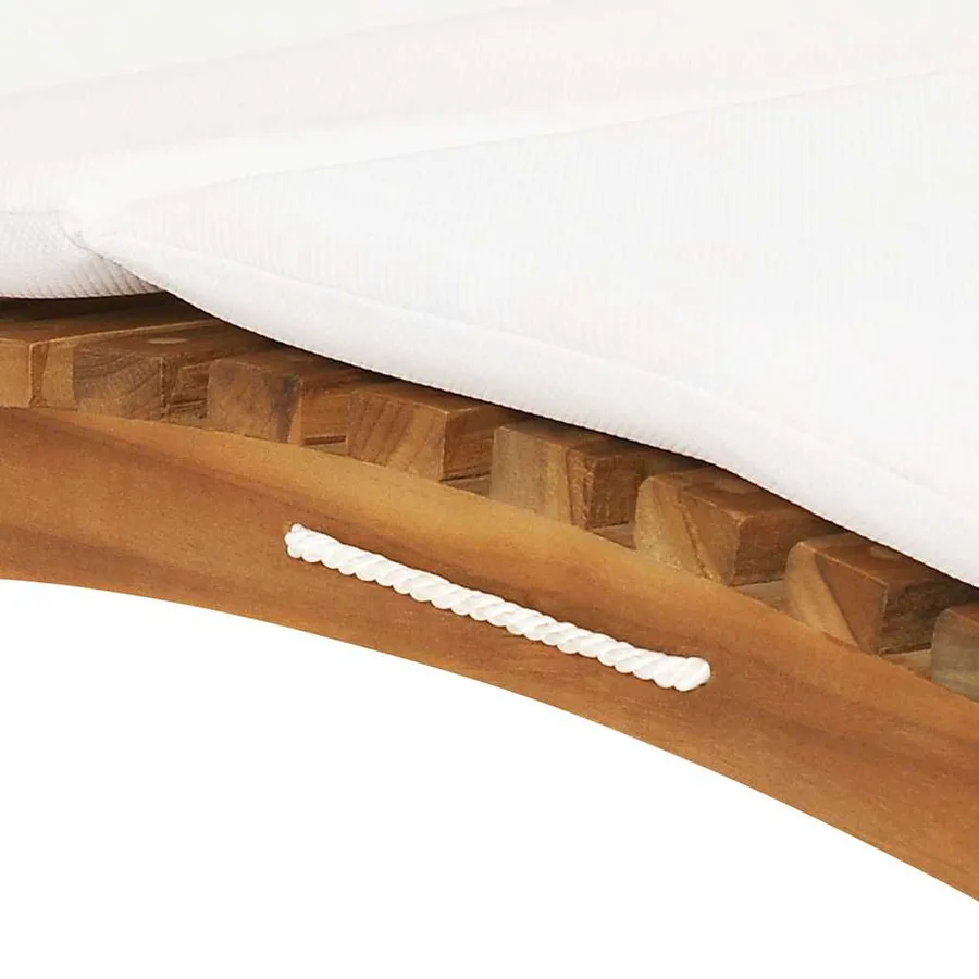 Chaise longue pliable avec coussin blanc crème Bois de teck - 5