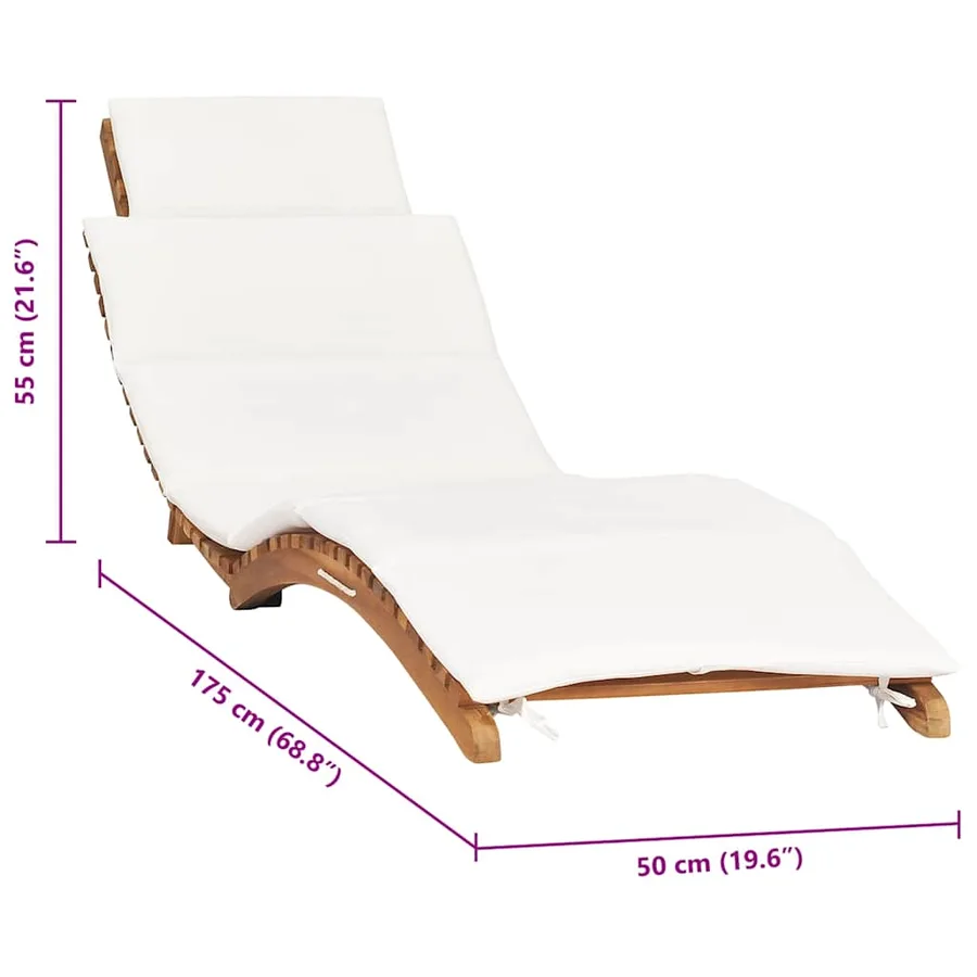 Chaise longue pliable avec coussin blanc crème Bois de teck - 7