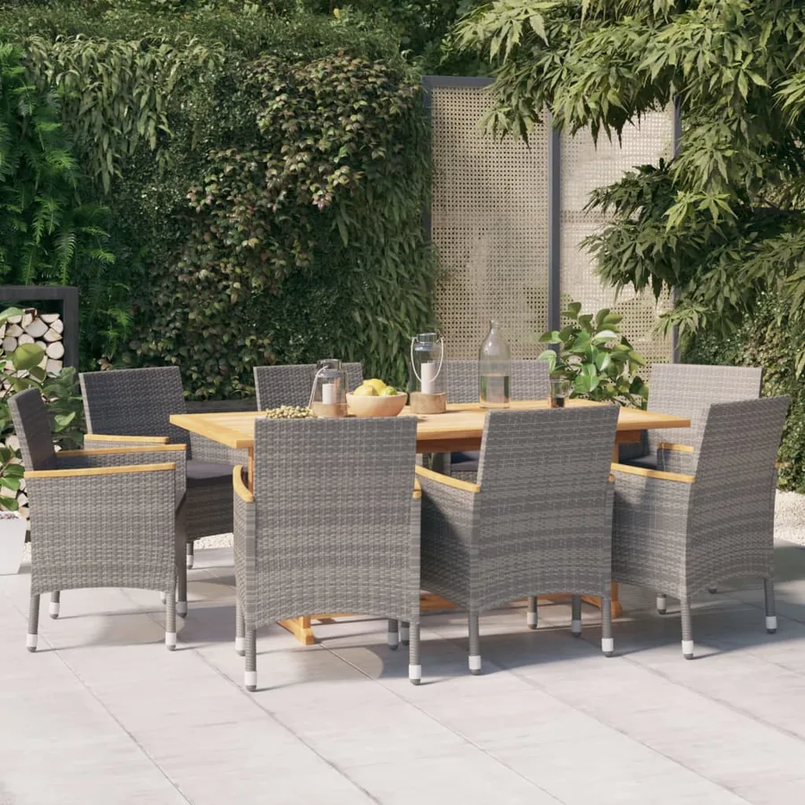 Ensemble à manger de jardin 9 pcs avec coussins Gris