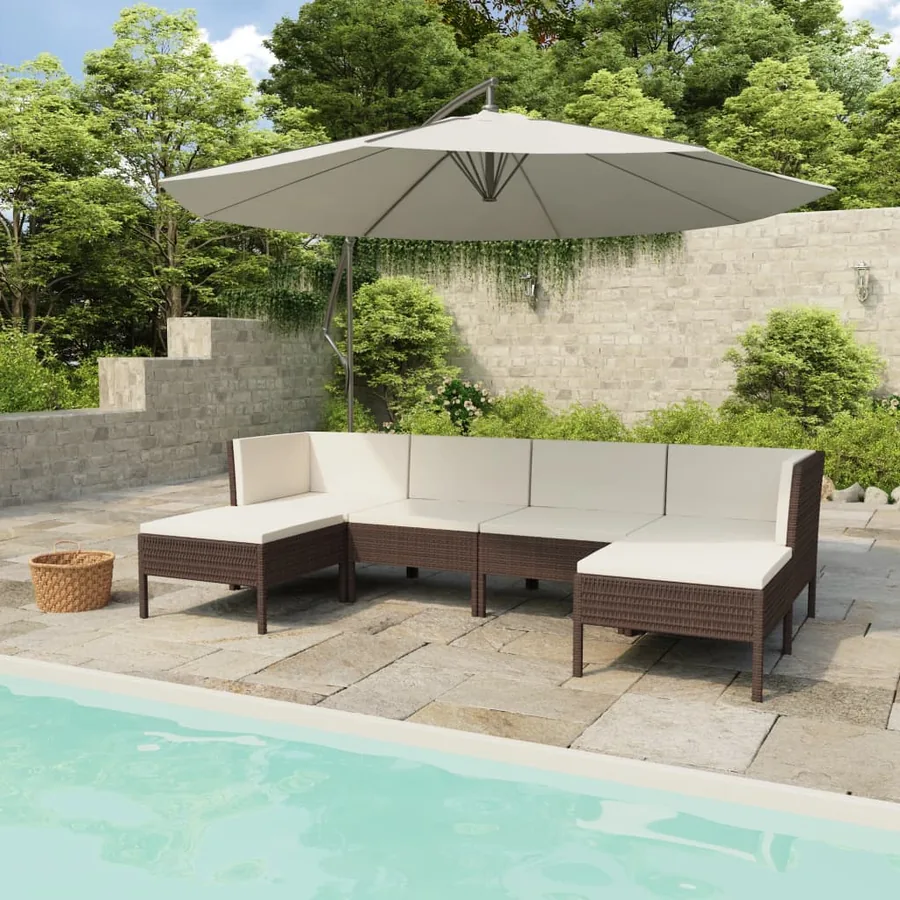 Salon de jardin 6 pcs avec coussins Résine tressée Marron