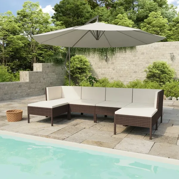 Salon de jardin 6 pcs avec coussins Résine tressée Marron