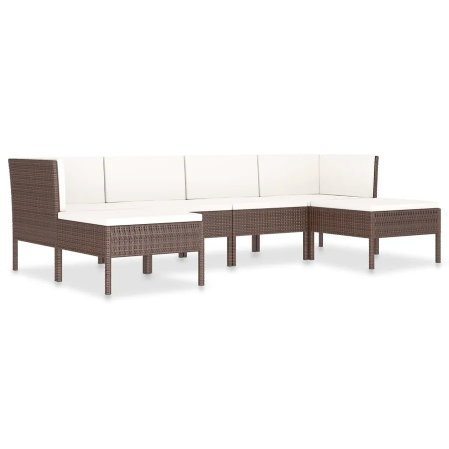 Salon de jardin 6 pcs avec coussins Résine tressée Marron - 2