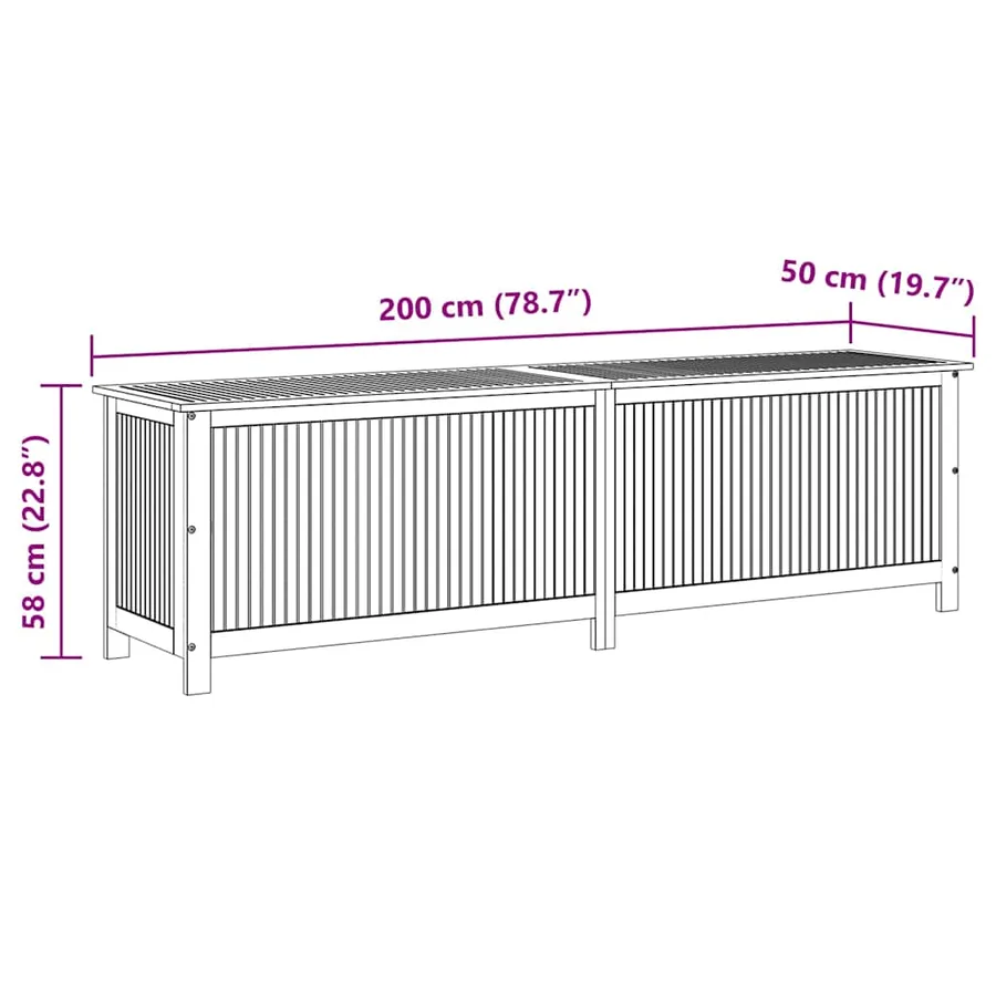 Boîte de rangement de jardin 200x50x58 cm Bois d'acacia solide - 12