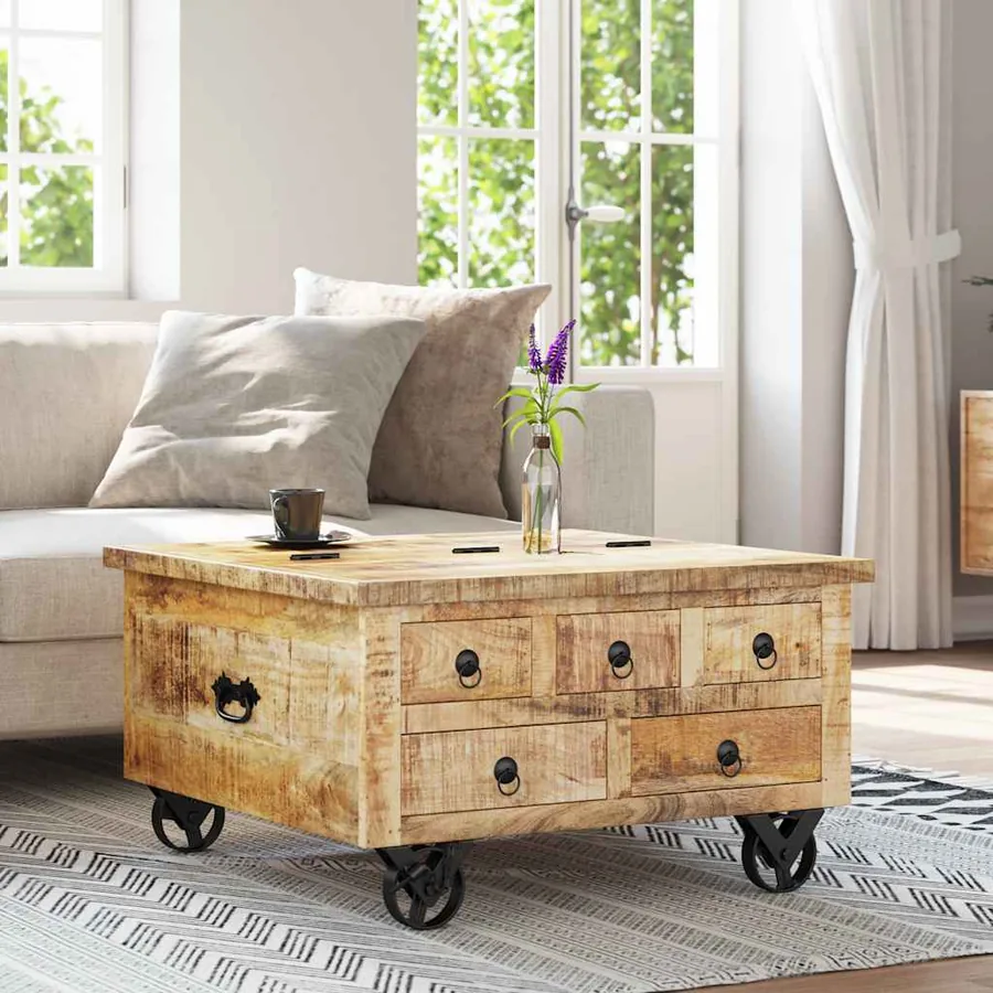 Table basse Bois de manguier brut 70 x 70 x 40 cm