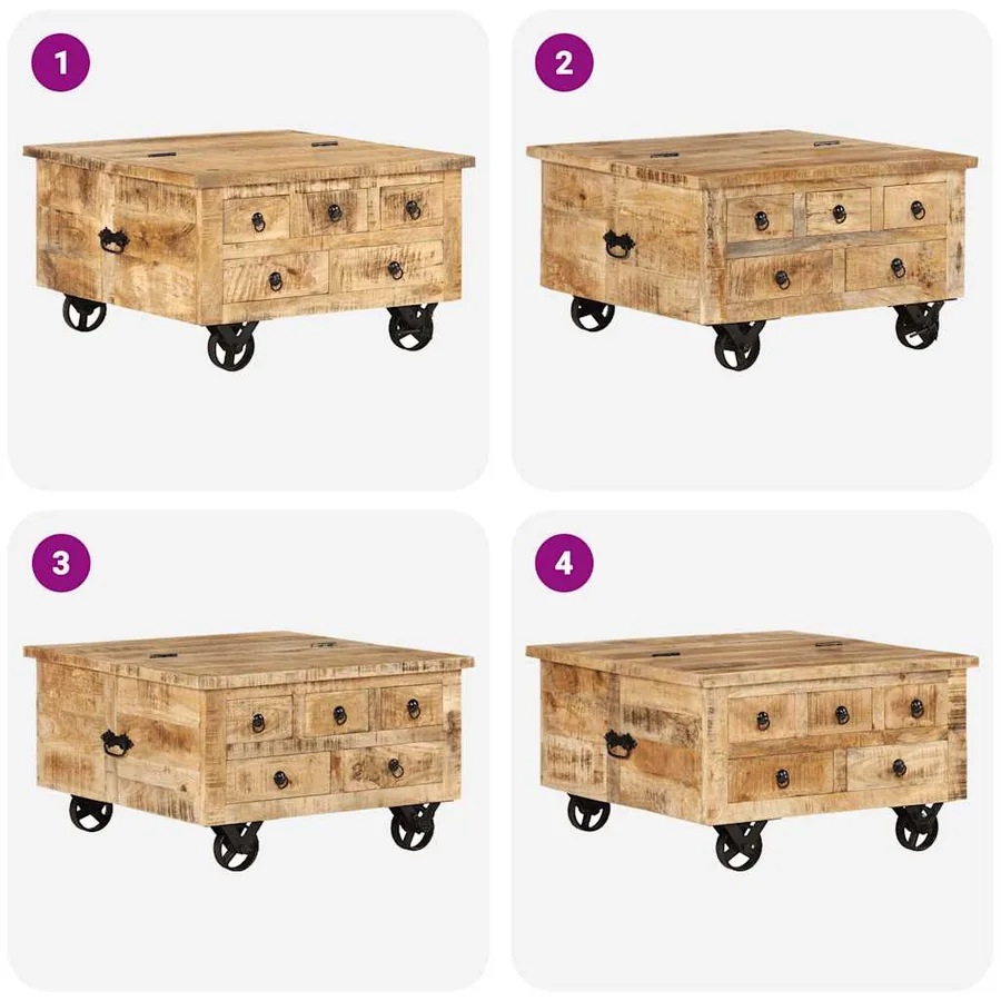 Table basse Bois de manguier brut 70 x 70 x 40 cm - 12