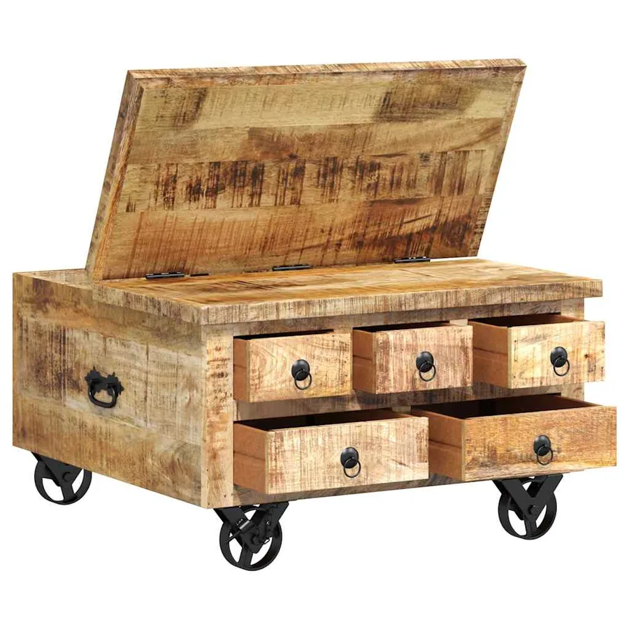 Table basse Bois de manguier brut 70 x 70 x 40 cm - 5