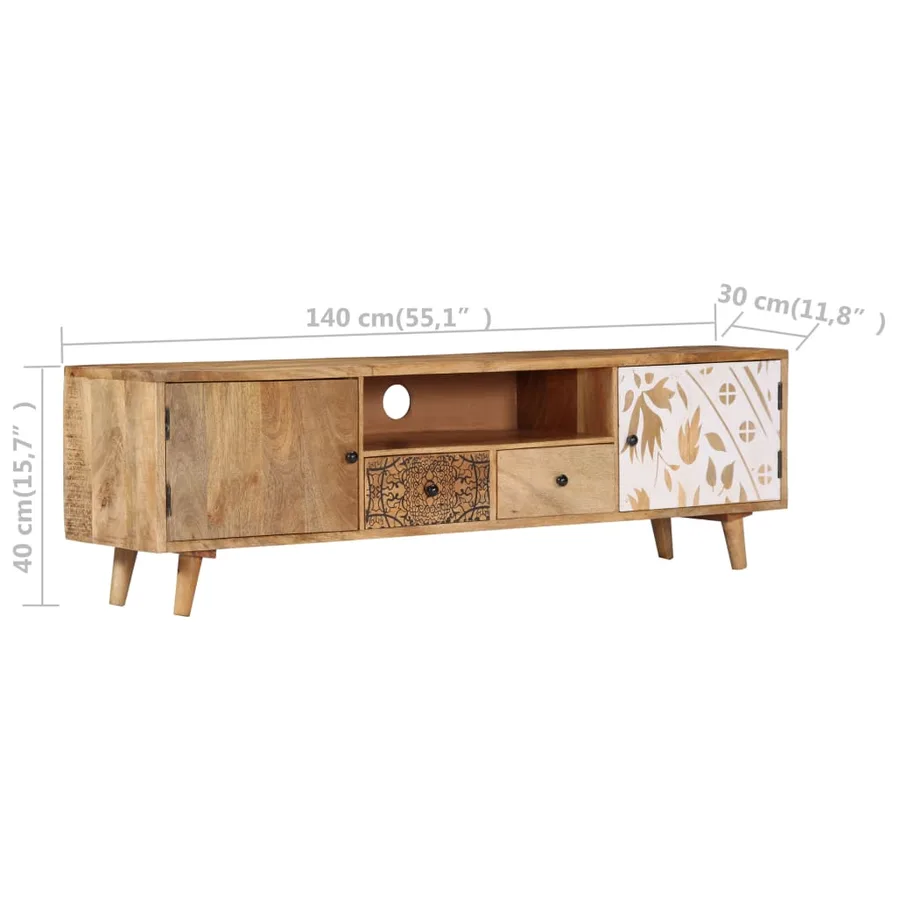 Meuble TV 140x30x40 cm Bois de manguier massif - 10
