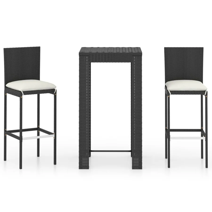 Ensemble de bar d'extérieur 3 pcs coussins Résine tressée Noir - 2