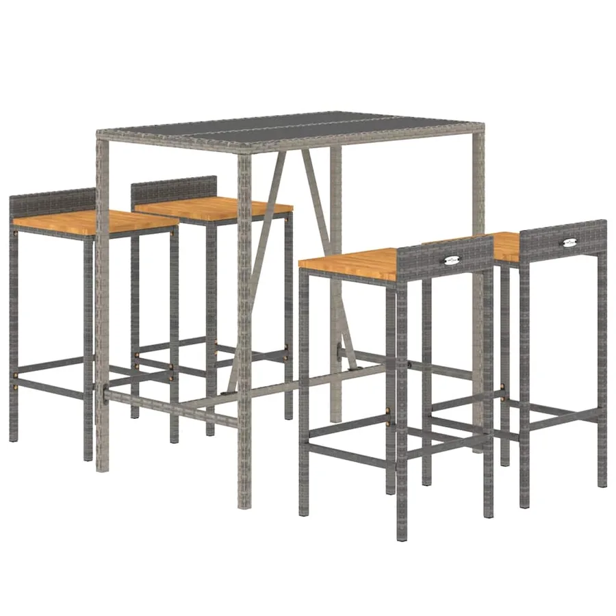 Ensemble de bar jardin 5 pcs gris poly rotin/bois massif acacia - 3