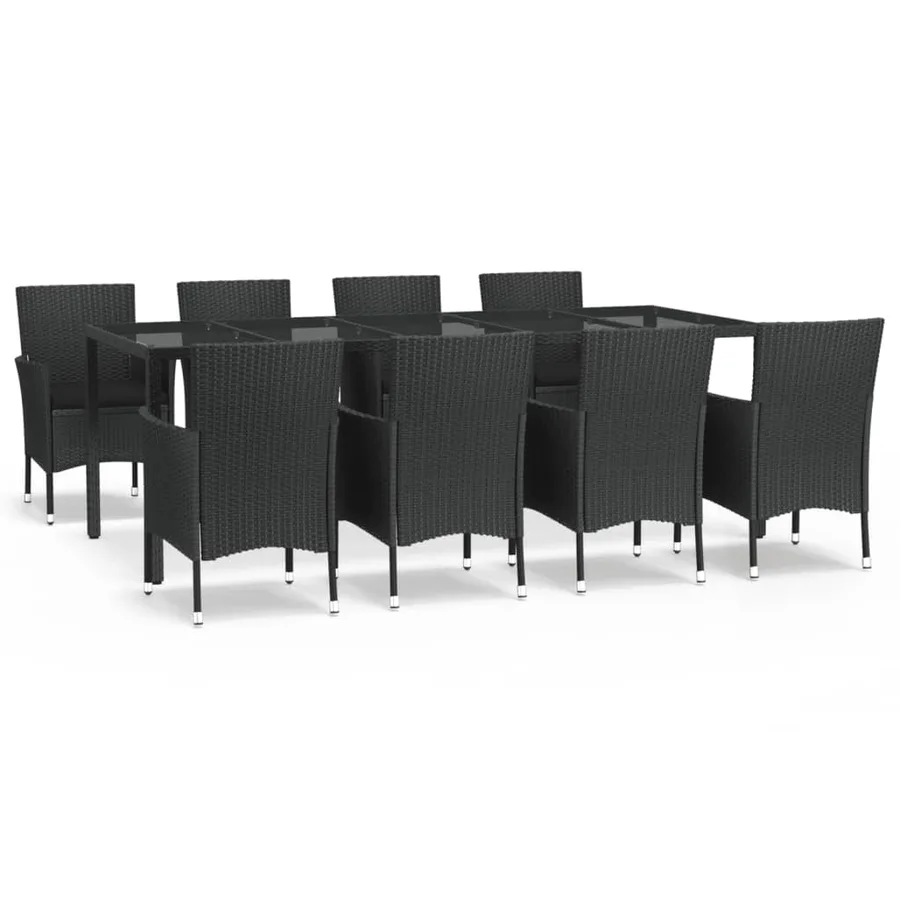 Ensemble à manger jardin 9pcs et coussins noir résine tressée - 2
