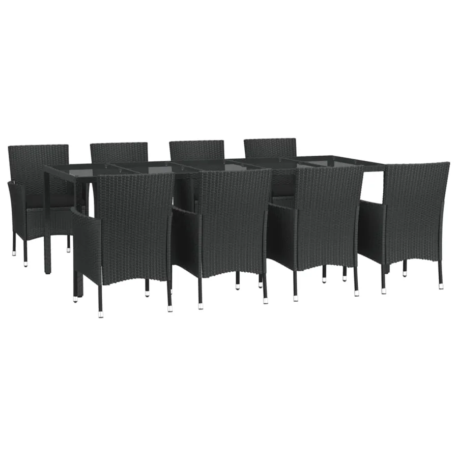 Ensemble à manger jardin 9pcs et coussins noir résine tressée - 3