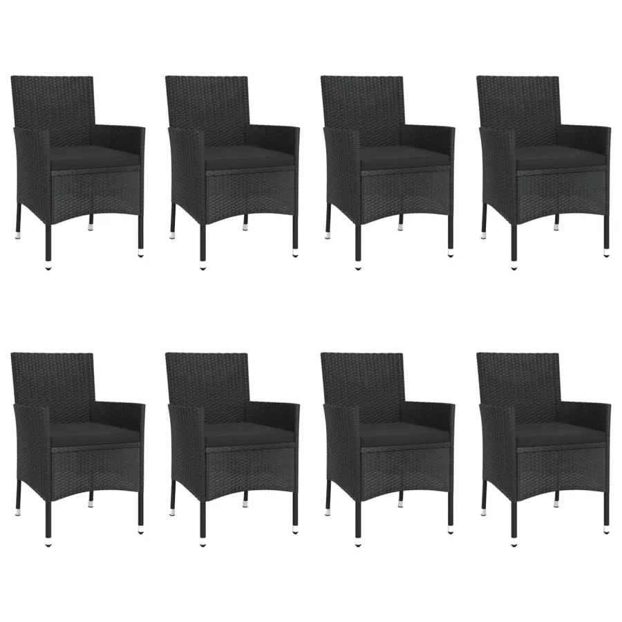 Ensemble à manger jardin 9pcs et coussins noir résine tressée - 4