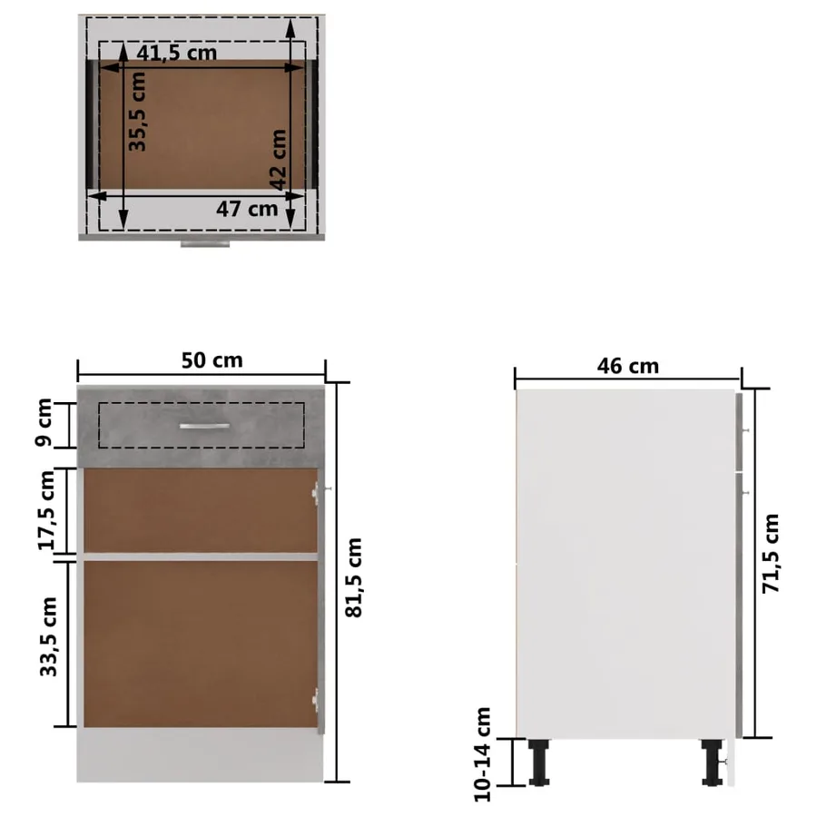 Armoire à tiroirs "Lyon" Gris béton 50 x 46 x 81,5 cm Bois d'ingénierie - 9