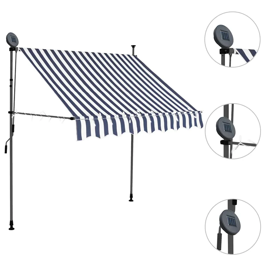 Auvent manuel rétractable avec LED 200 cm Bleu et blanc - 3