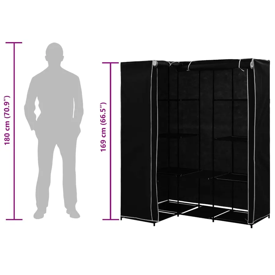 Garde-robe d'angle Noir 130x87x169 cm - 8