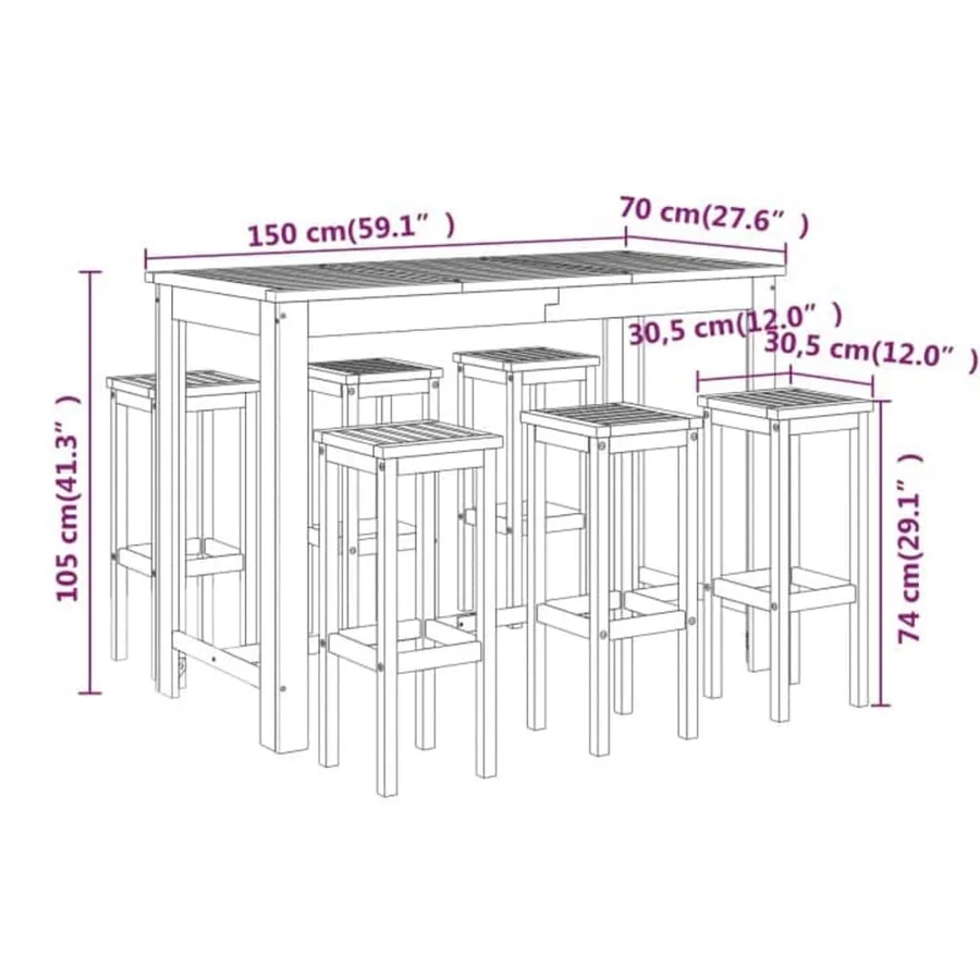 Ensemble de bar de jardin 7 pcs bois d'acacia solide - 9