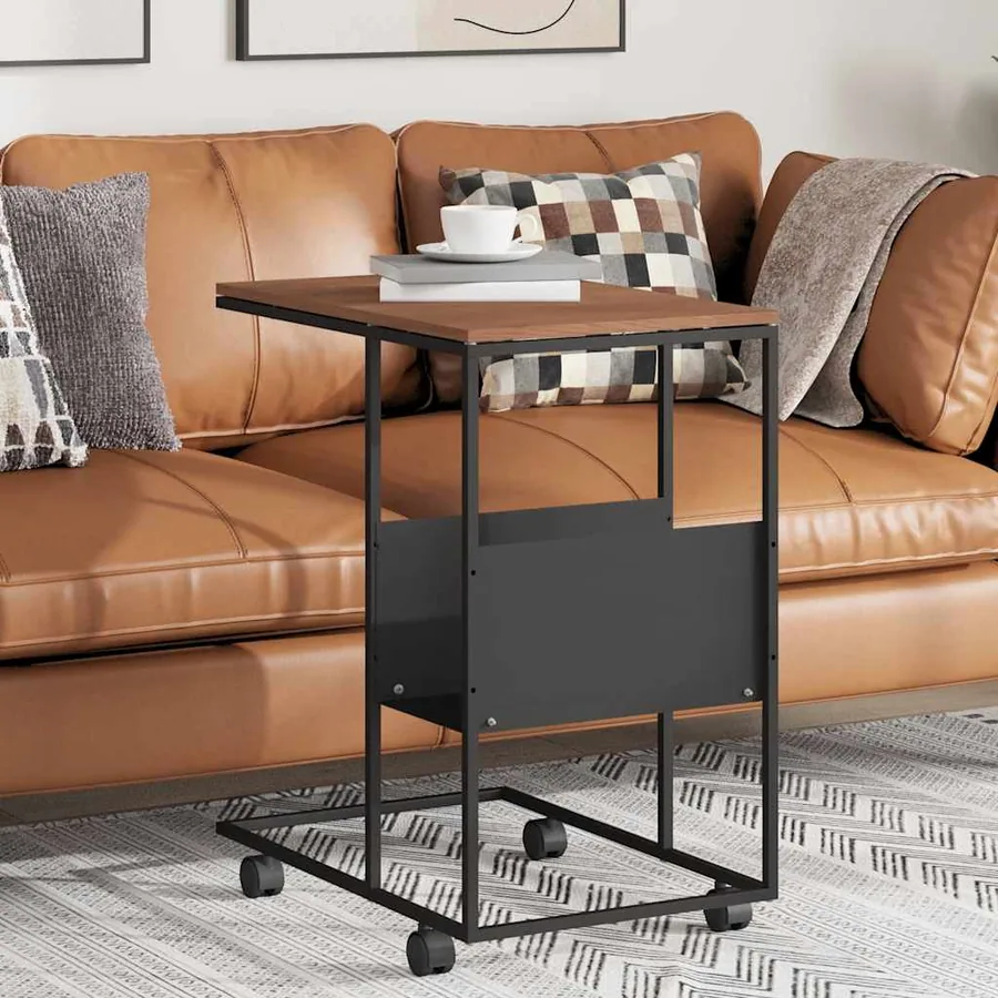 Table d'appoint avec roues noir 55x36x63,5 cm bois d'ingénierie