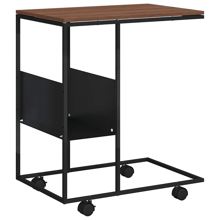 Table d'appoint avec roues noir 55x36x63,5 cm bois d'ingénierie - 2