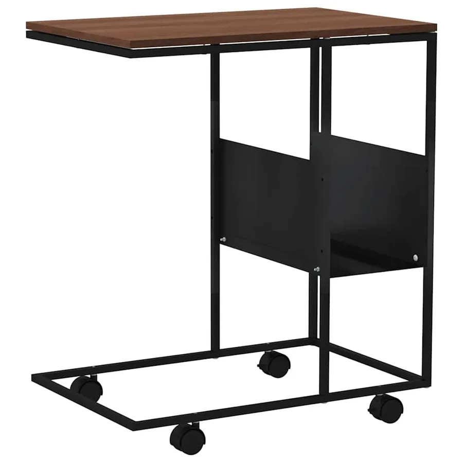 Table d'appoint avec roues noir 55x36x63,5 cm bois d'ingénierie - 6