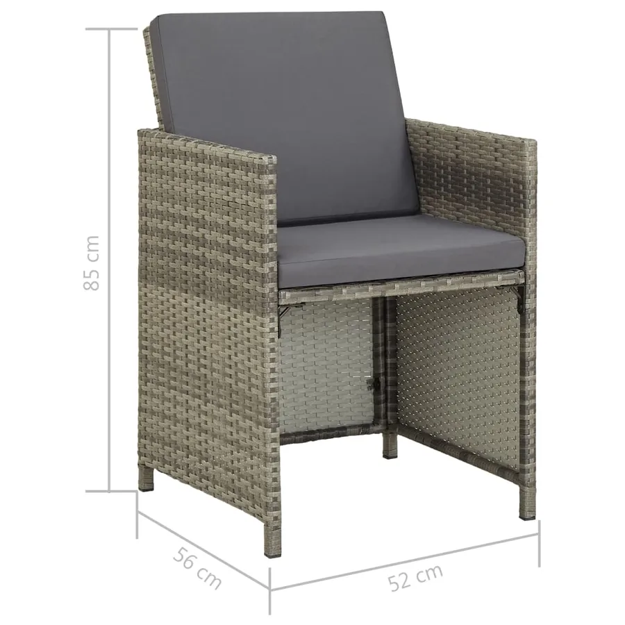 Ensemble à manger d'extérieur 13pcs et coussins poly rotin Gris - 17
