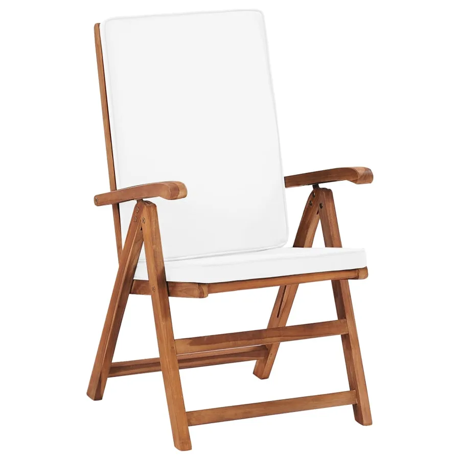 Chaises inclinables lot de 2 avec coussins Teck solide Crème - 2