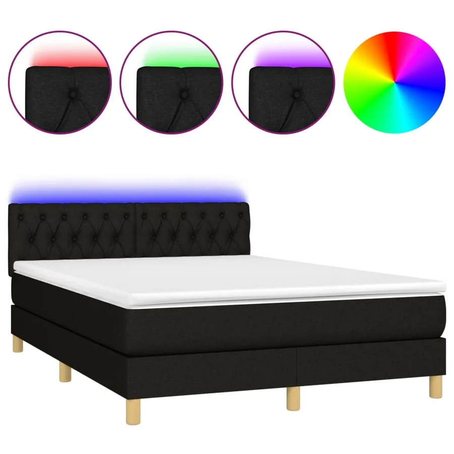Sommier à lattes de lit avec matelas LED Noir 140x190 cm Tissu - 2