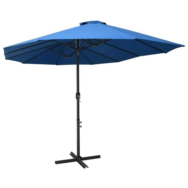 Parasol d'extérieur et poteau en aluminium 460x270 cm Bleu
